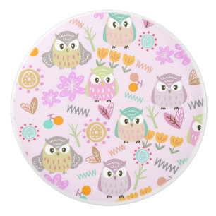 Owl Pastel Pink   Ceramic Knob