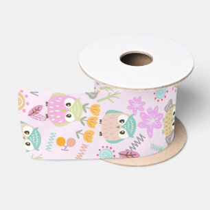 Owl Pastel Pink Satin Ribbon