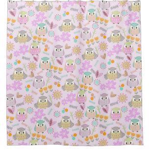Owl Pastel Pink Shower Curtain
