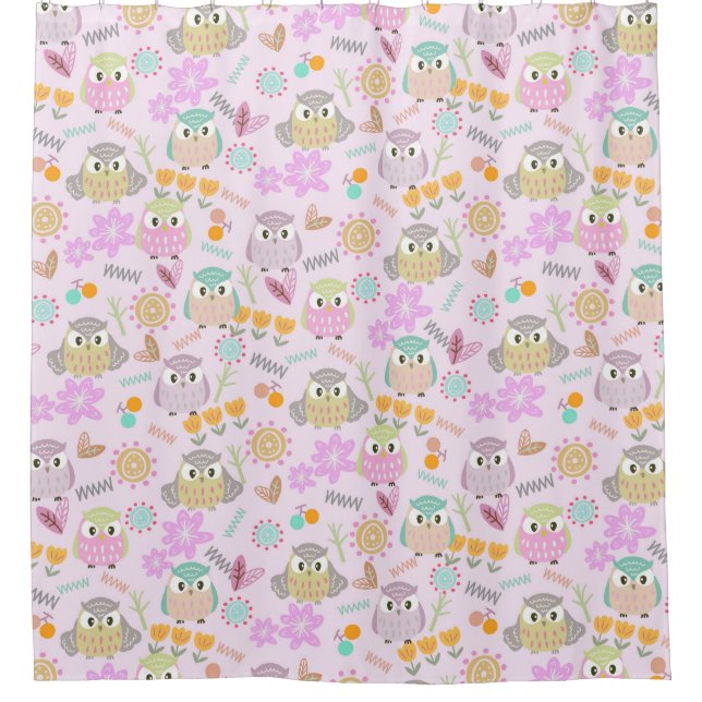 Owl Pastel Pink   Shower Curtain (Front)