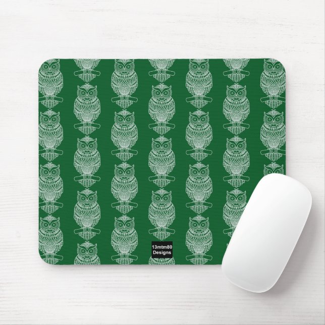 Owl (pattern dark green) - Mouse Pad (With Mouse)