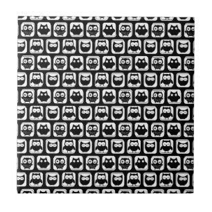 Owl Pattern in Black and White Ceramic Tile