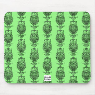 Owl (pattern neon green) - Mouse Pad