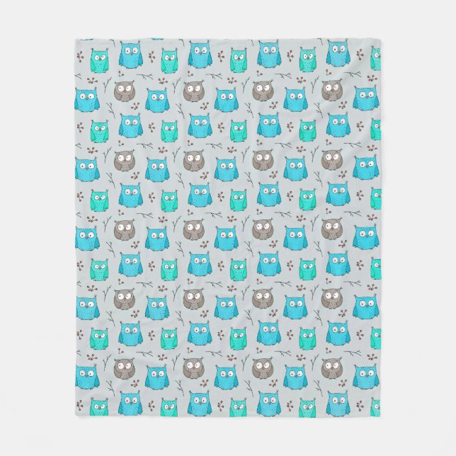 Owl pattern non repeating fleece blanket (Front)