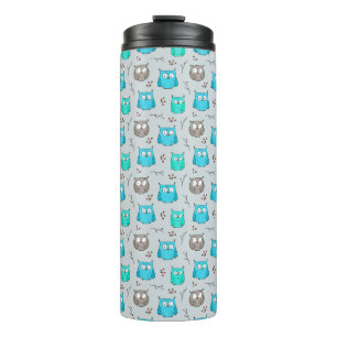 Owl pattern non repeating thermal tumbler