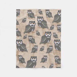 Owl Pattern & Rustic Wood Fleece Blanket