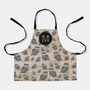 Owl Pattern & Rustic Wood Monogram Apron
