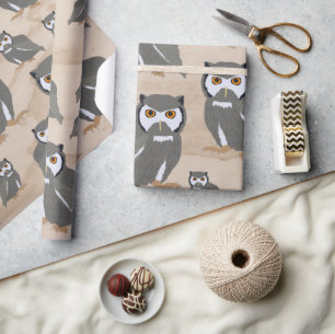 Owl Pattern & Rustic Wood Wrapping Paper