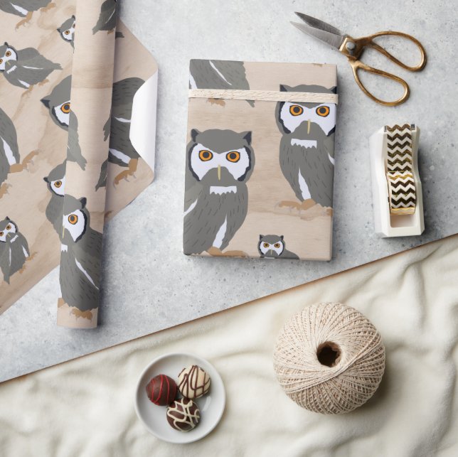 Owl Pattern & Rustic Wood  Wrapping Paper (Crafts)