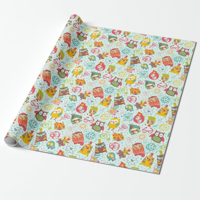 Owl Pattern Wrapping Paper (Unrolled)