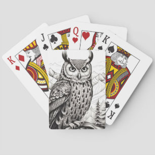Owl Peaceful Nature Prairie Sketch Drawing Style Playing Cards