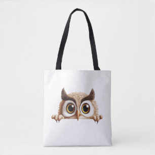 Owl Peeking Cute Adorable Funny Animal Cartoon Art Tote Bag