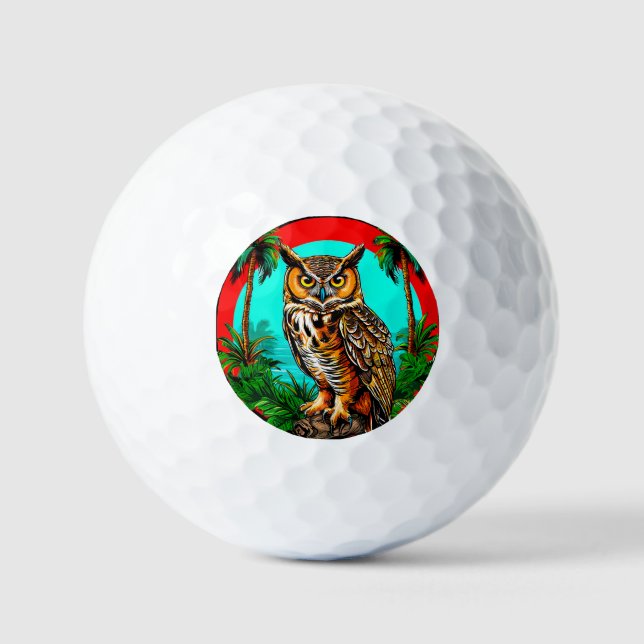 Owl perched on a rock golf balls (Front)