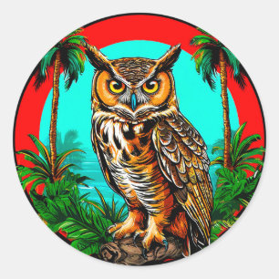 Owl Perched on Rock 🦉 Nature Night Bird Art 🌙 Classic Round Sticker