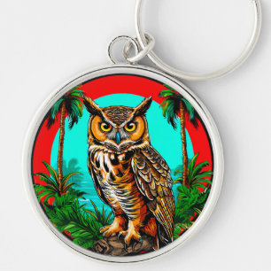 🦉 Owl Perched On Rock Tropical Scene🦉 Key Ring