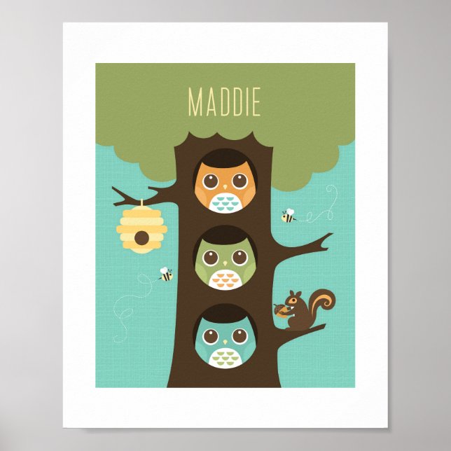 Owl Personalised Nursery Poster Print (Front)