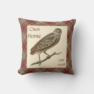 Owl Personalised Red Plaid Throw Pillow