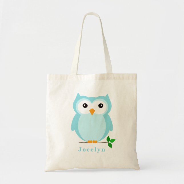 Owl Personalised Tote Bag, Blue (Front)