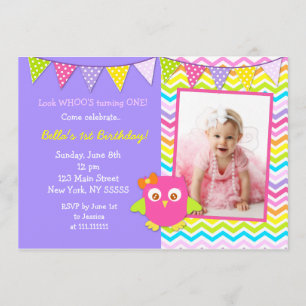 Owl Photo Birthday Party Invitation