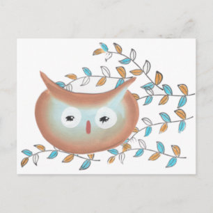 Owl Picture in Brown & Teal Postcard
