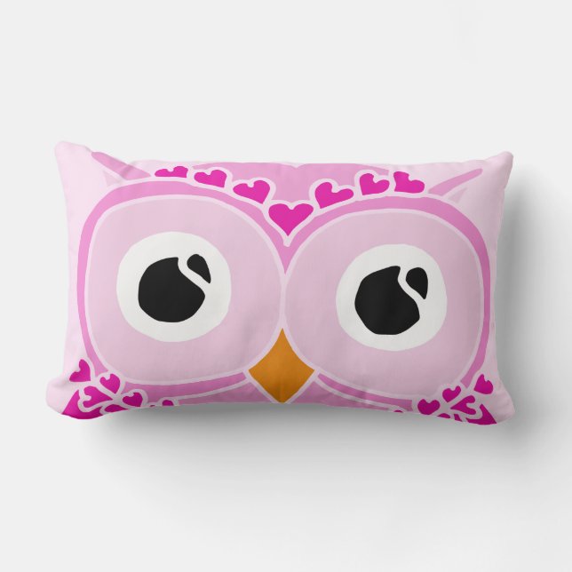 Owl Pillow: Pink Face Owl Lumbar Cushion (Front)