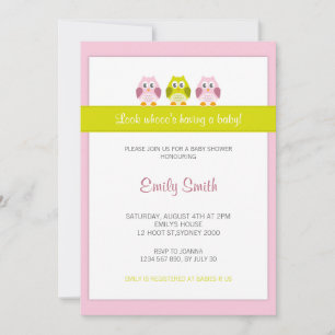 Owl Pink and Green Baby Shower Invitation