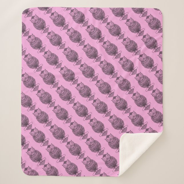 Owl (pink) - Sherpa Blanket (Front)