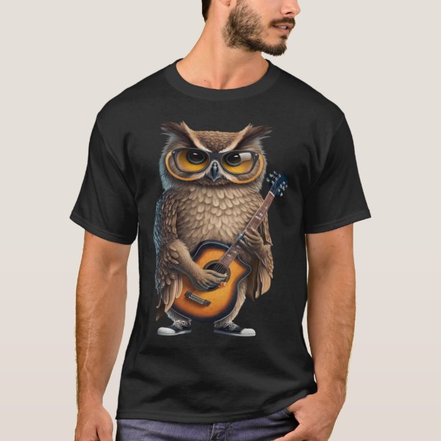 Owl Playing Electric Guitar  Animal Owl  Guitar T-Shirt (Front)