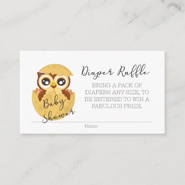 Owl Popping Out of Egg Diaper Raffle Ticket Enclosure Card (Front)