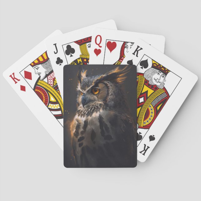 Owl Portrait Animal Nature Wildlife Dark Painting  Playing Cards (Back)