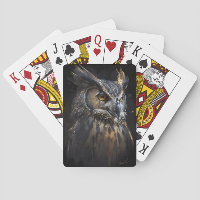 Owl Portrait Animal Nature Wildlife Dark Painting  Playing Cards (Back)