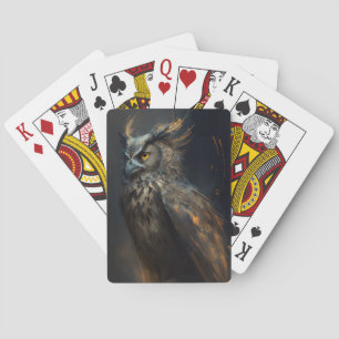 Owl Portrait Animal Nature Wildlife Dark Painting Playing Cards