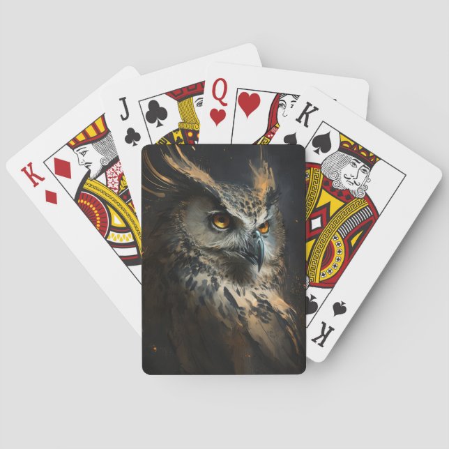 Owl Portrait Animal Nature Wildlife Dark Painting  Playing Cards (Back)