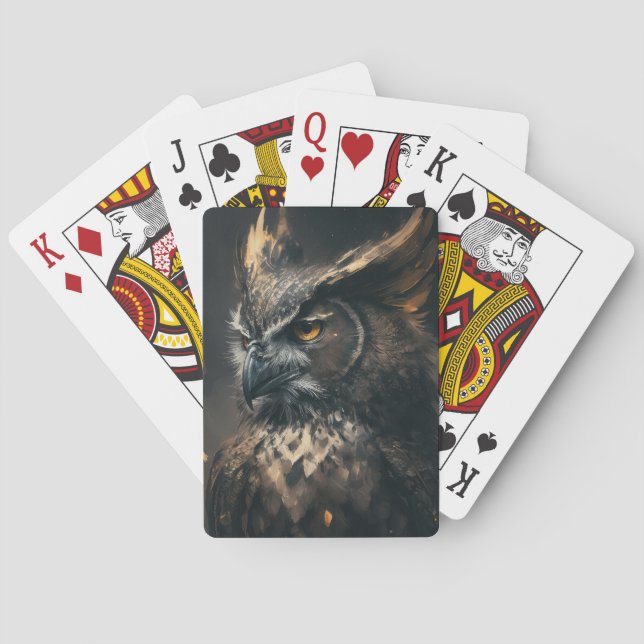 Owl Portrait Animal Nature Wildlife Dark Painting  Playing Cards (Back)