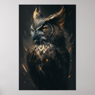 Owl Portrait Animal Nature Wildlife Dark Painting  Poster