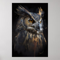 Owl Portrait Animal Nature Wildlife Dark Painting 