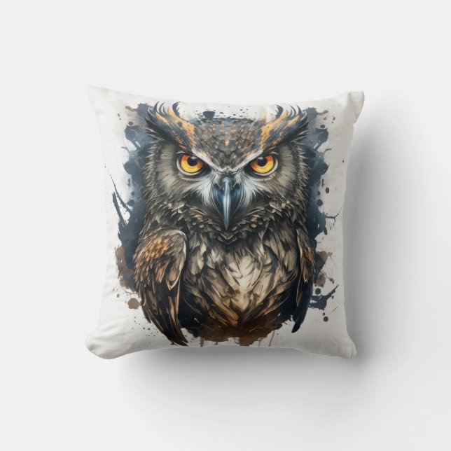 Owl Portrait Animal Painting Wildlife Outdoors Art Cushion (Front)