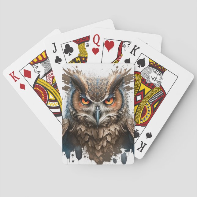 Owl Portrait Animal Painting Wildlife Outdoors Art Playing Cards (Back)