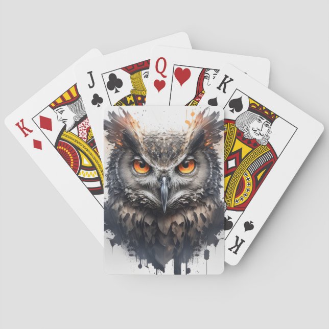 Owl Portrait Animal Painting Wildlife Outdoors Art Playing Cards (Back)