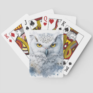 Owl Portrait Animal Painting Wildlife Outdoors Art Playing Cards