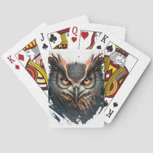 Owl Portrait Animal Painting Wildlife Outdoors Art Playing Cards
