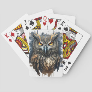 Owl Portrait Animal Painting Wildlife Outdoors Art Playing Cards