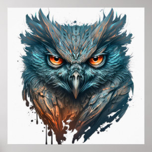 Owl Portrait Animal Painting Wildlife Outdoors Art Poster