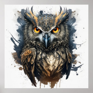 Owl Portrait Animal Painting Wildlife Outdoors Art Poster