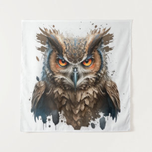 Owl Portrait Animal Painting Wildlife Outdoors Art Tapestry