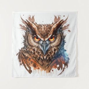 Owl Portrait Animal Painting Wildlife Outdoors Art Tapestry