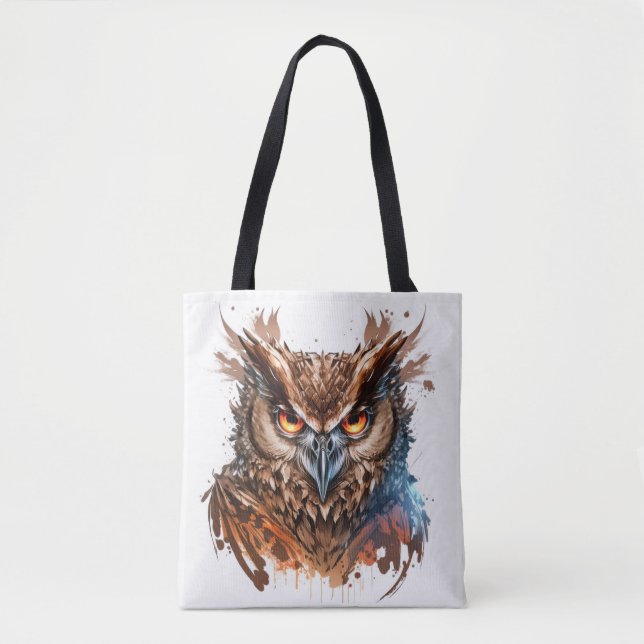 Owl Portrait Animal Painting Wildlife Outdoors Art Tote Bag (Front)