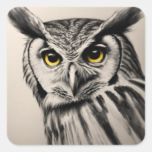Owl portrait- charcoal sketch square sticker