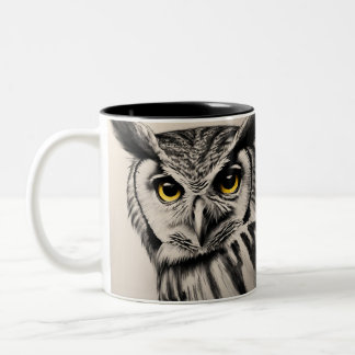 Owl portrait- charcoal sketch Two-Tone coffee mug