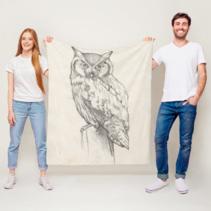 Owl Portrait - Sketch Fleece Blanket
